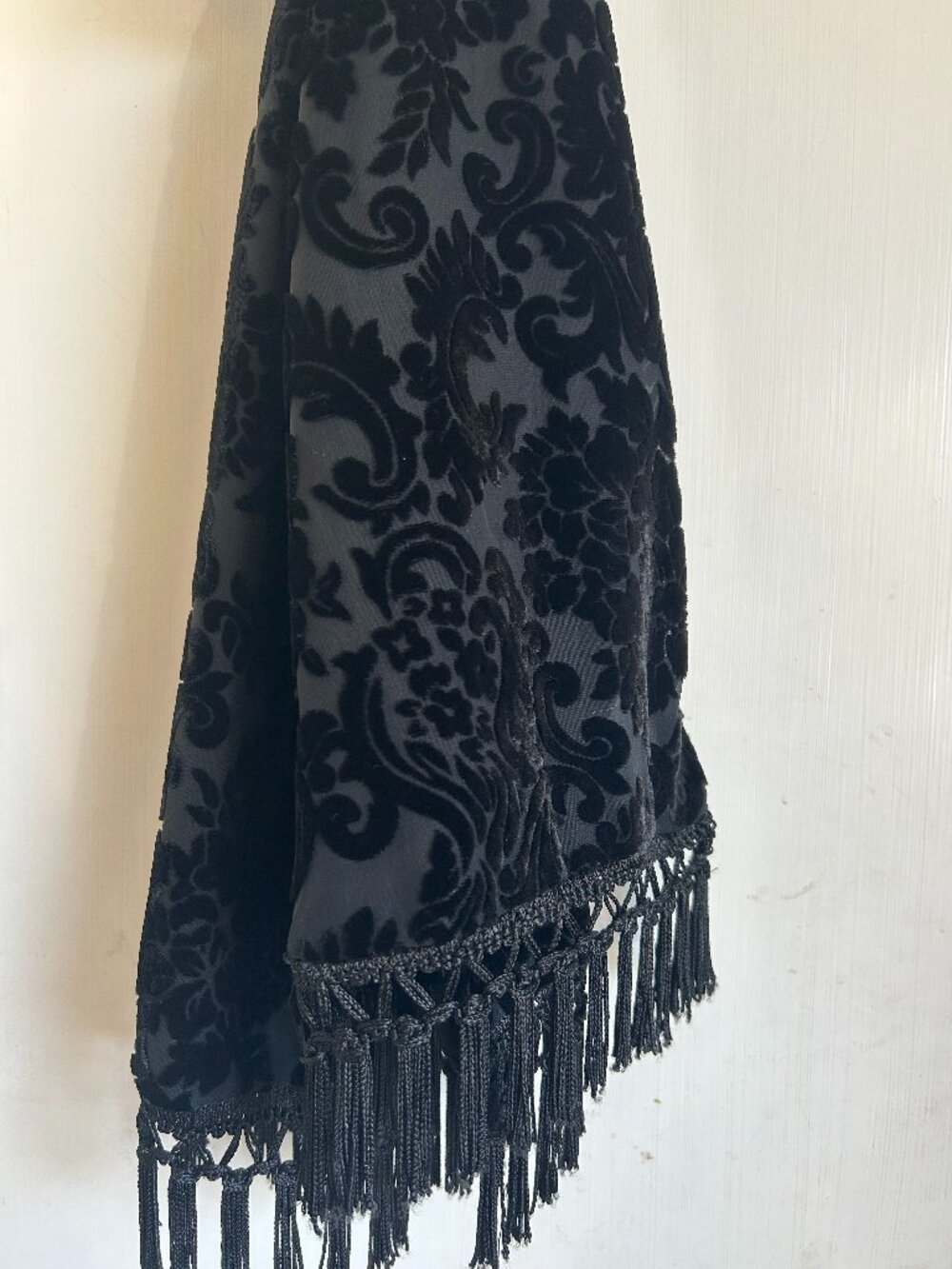 CDC Evening - Black Velvet Scarf / Shawl with Fringe